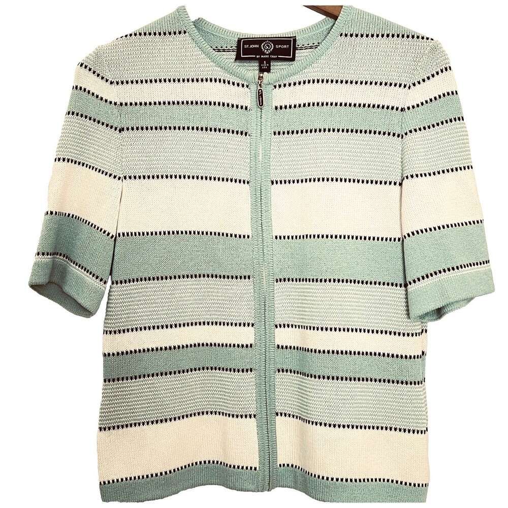 Vintage St. John Sport S Short Sleeve Knit Cardigan Sweater Zip Up Knit USA